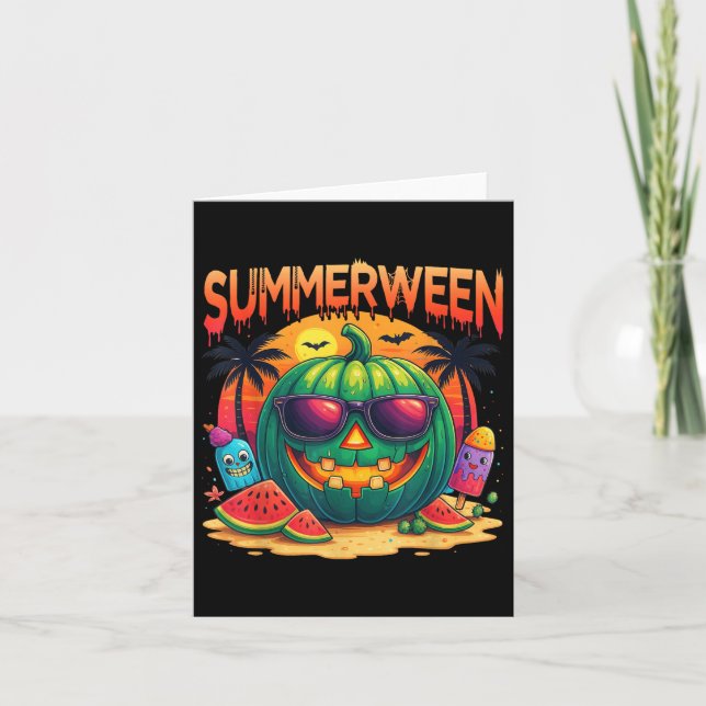 Funny Skeleton Summer Summerween Watermelon Jack-o Karte (Vorderseite)