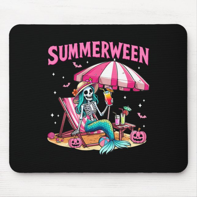 Funny Skeleton Summerween Mermaid Beach Halloween Mousepad (Vorne)