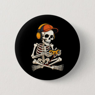 Funny Skeleton Video Game Halloween Gaming Gamer B Button