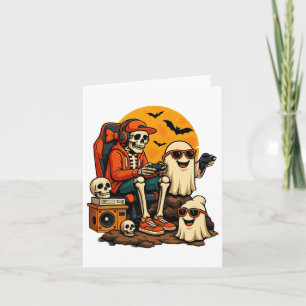 Funny Skeleton Video Game Halloween Gaming Gamer B Karte