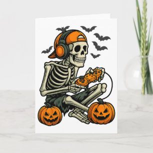 Funny Skeleton Video Game Halloween Gaming Gamer B Karte