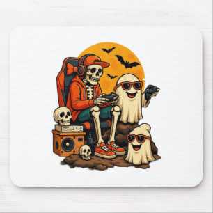Funny Skeleton Video Game Halloween Gaming Gamer B Mousepad