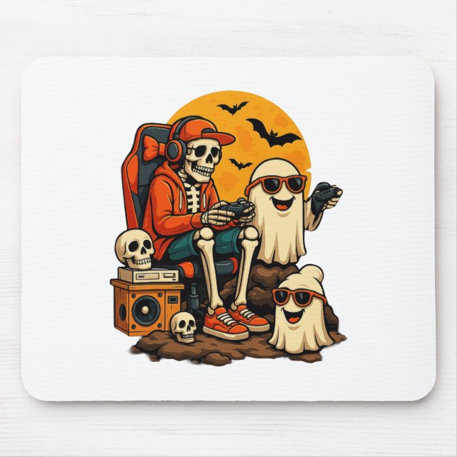 Funny Skeleton Video Game Halloween Gaming Gamer B Mousepad (Vorne)