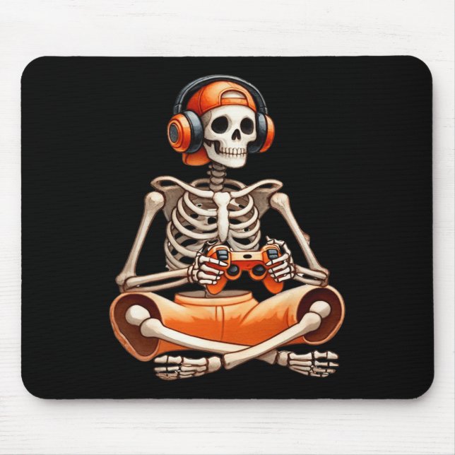 Funny Skeleton Video Game Halloween Gaming Gamer B Mousepad (Vorne)