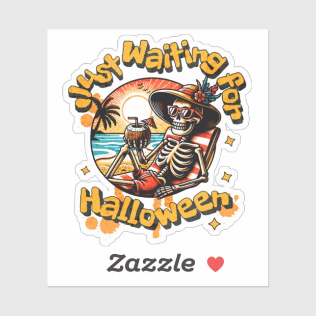Funny Skeleton Waiting for Halloween Beach Vibe Aufkleber (Blatt)