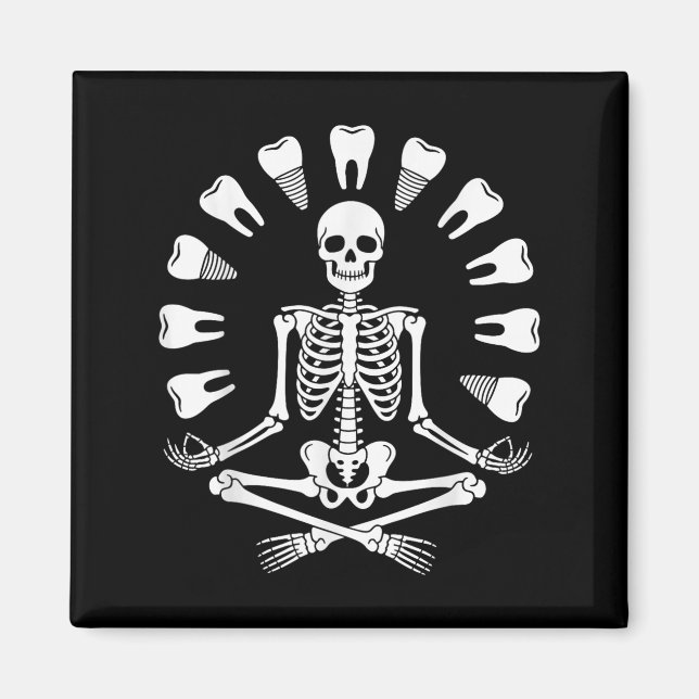 Funny Skeleton Yoga Dentist Tooth Zahnarzthygienis Magnet (Vorne)