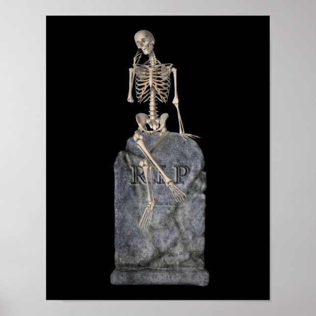Funny Skeleton zu Halloween im Grabstein Poster (Vorne)