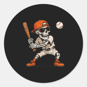 Funny Skelett spielt Baseball Halloween Boys Men Runder Aufkleber