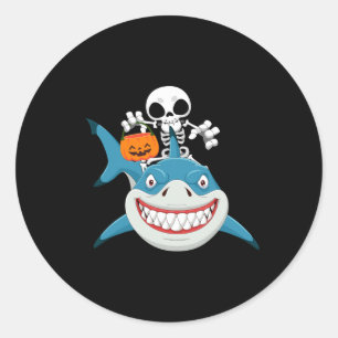 Funny Skeletter Riding Shark Jack O'lantern Pumpki Runder Aufkleber