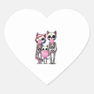 Funny Skeletts Cat Family Blasst Kaugummi für H Herz-Aufkleber