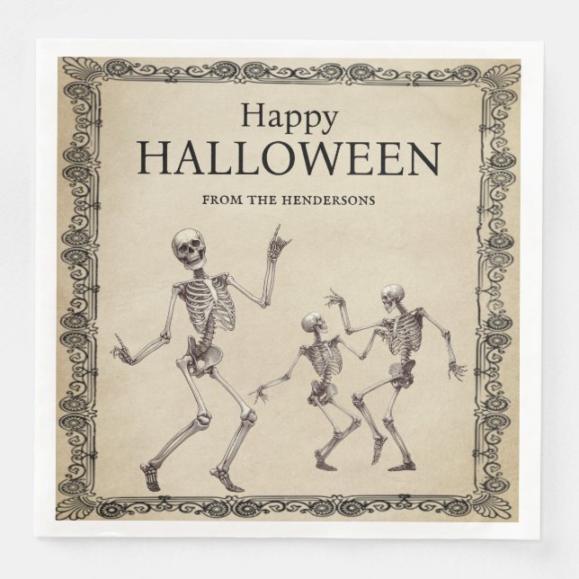 Funny Skeletts tanzen Vintages Halloween-Party Serviette (Vorderseite)