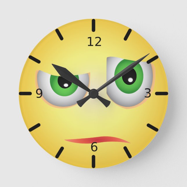 Funny Skeptic Emoji Face Runde Wanduhr (Vorderseite)