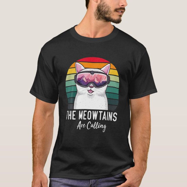 Funny Ski Cat Liebhaber der Berge nennen Ret T-Shirt (Vorderseite)