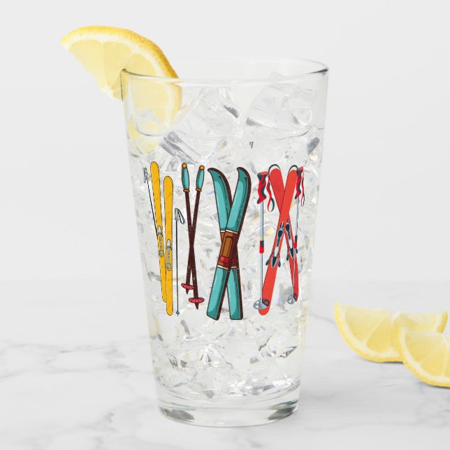 Funny Ski Colorful Ski Skier Glas (Vorderseite Ice)
