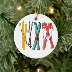 Funny Ski Colorful Ski Skier Keramik Ornament