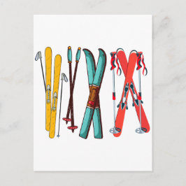 Funny Ski Colorful Ski Skier Postkarte