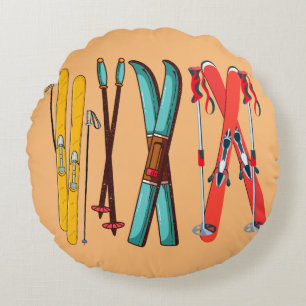 Funny Ski Colorful Ski Skier Rundes Kissen