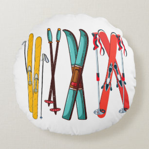 Funny Ski Colorful Ski Skier Rundes Kissen