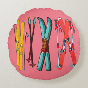 Funny Ski Colorful Ski Skier Rundes Kissen
