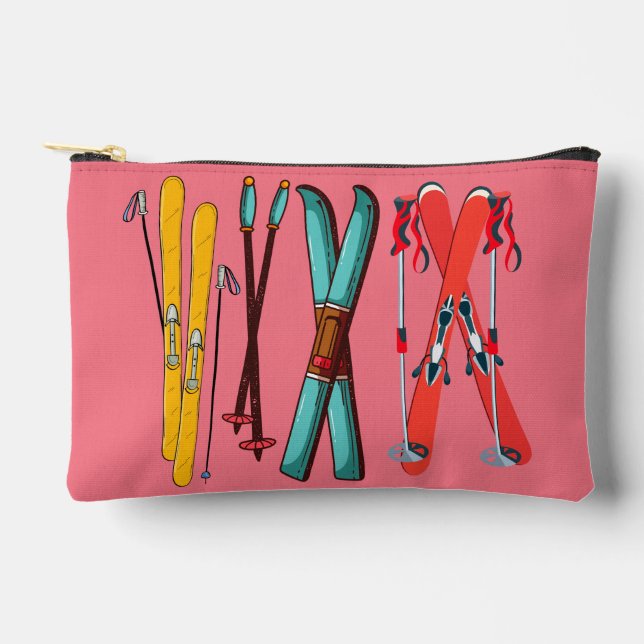 Funny Ski Colorful Ski Skier Zubehörtasche (Vorderseite)