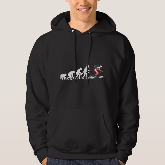 Funny Ski Evolution Roter Anzug Illustration Hoodie (Vorderseite)
