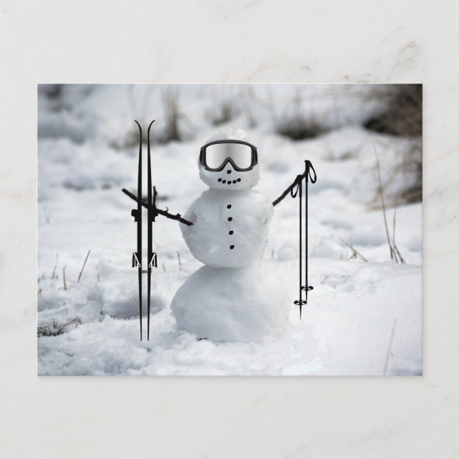 Funny Ski Weihnachten Schneemann Winter Saison Postkarte (Vorderseite)