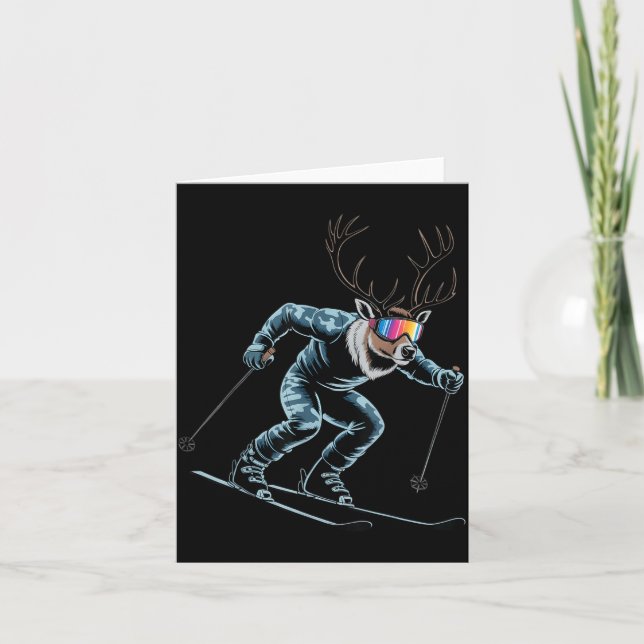 Funny Skiing Reindeer Ski Winter Srt Snowboarder S Karte (Vorderseite)