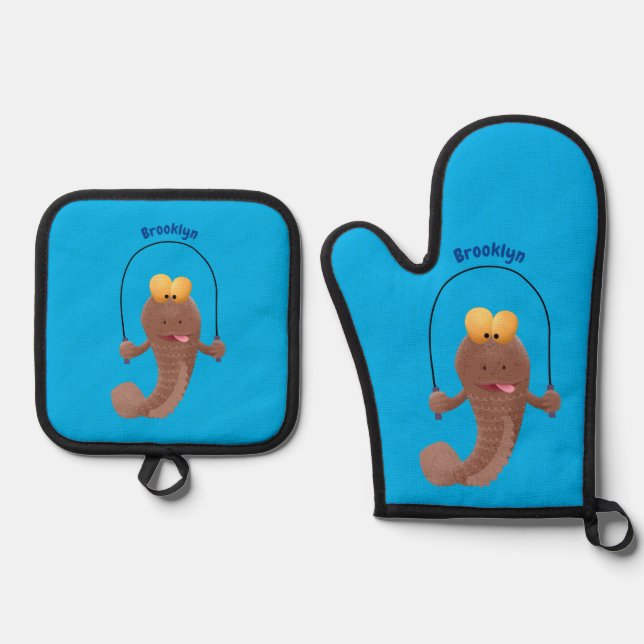 Funny skipper mudskipper fish Cartoon Ofenhandschuh & Topflappen-Set (Vorderseite)