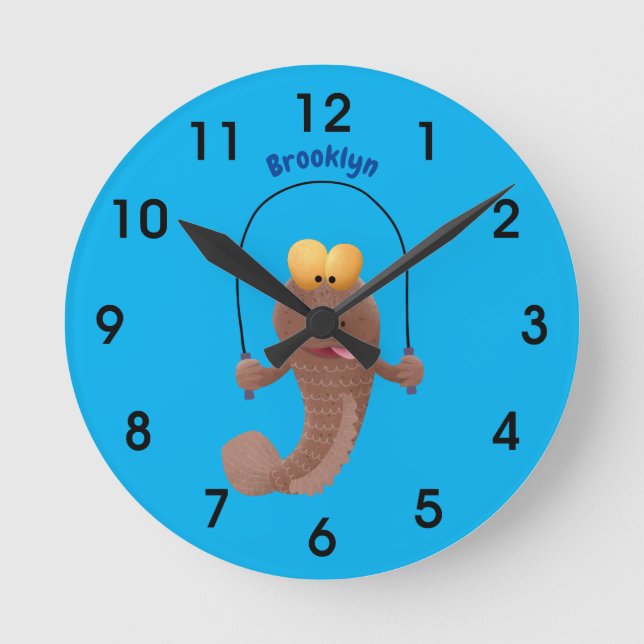 Funny skipper mudskipper fish Cartoon Runde Wanduhr (Vorderseite)