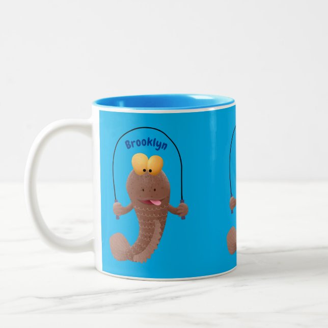 Funny skipper mudskipper fish Cartoon Zweifarbige Tasse (Links)