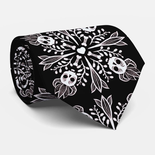 Funny Skull Black and White Halloween Krawatte (Gerollt)