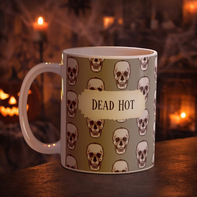Funny Skull Dead Hot Gothic Gray Pixel Art Pattern Kaffeetasse (Von Creator hochgeladen)