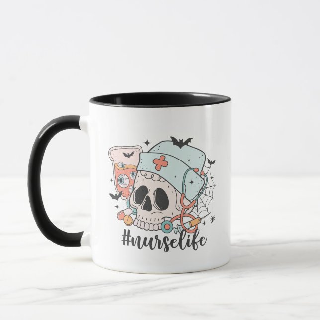 Funny Skull Nurse Life Halloween Tasse (Links)