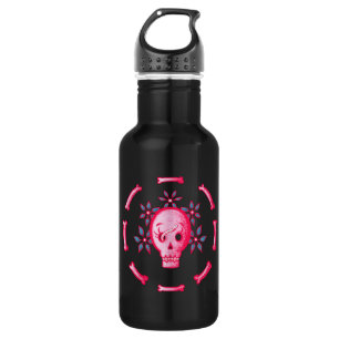 Funny Skull Pink Halloween Whimsigoth Edelstahlflasche