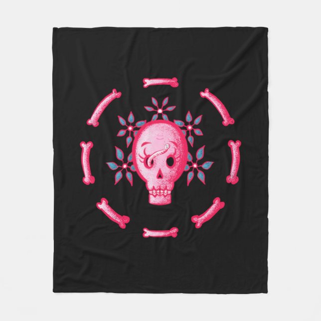 Funny Skull Pink Halloween Whimsigoth Fleecedecke (Vorderseite)