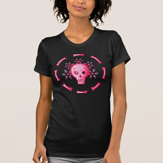 Funny Skull Pink Halloween Whimsigoth T-Shirt (Vorderseite)