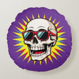 **Funny Skull With Sunglasses – Cartoon Laughing S Rundes Kissen