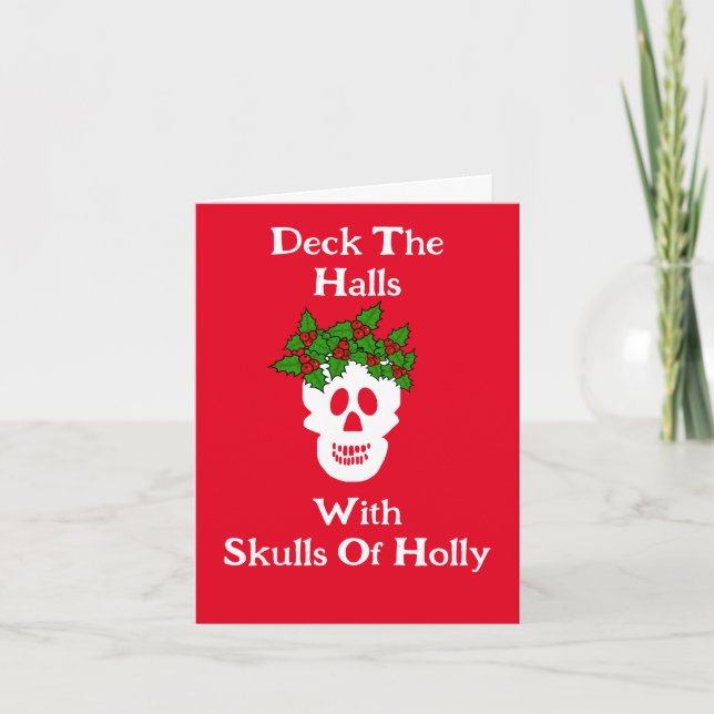 Funny Skulls of Holly Christmas Card Karte (Vorderseite)