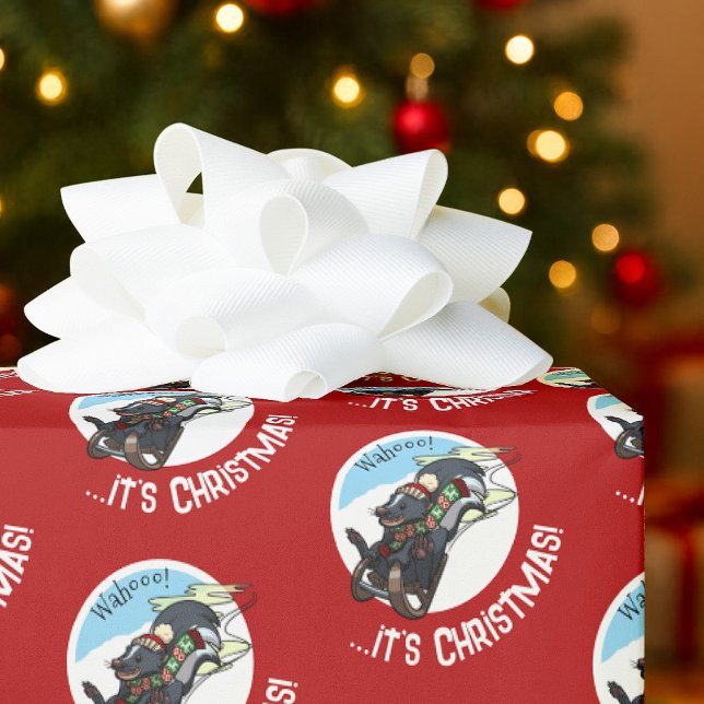 Funny Skunk On Sled Wahoo! It's Christmas! Cartoon Geschenkpapier (Von Creator hochgeladen)
