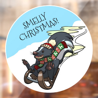 Funny Skunk Smelly Christmas! Sled Cartoon Fensteraufkleber