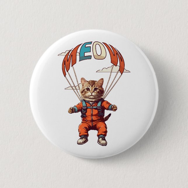 Funny Skydiving Cat Button (Vorderseite)