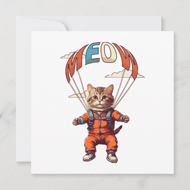 Funny Skydiving Cat Einladung (Vorderseite)