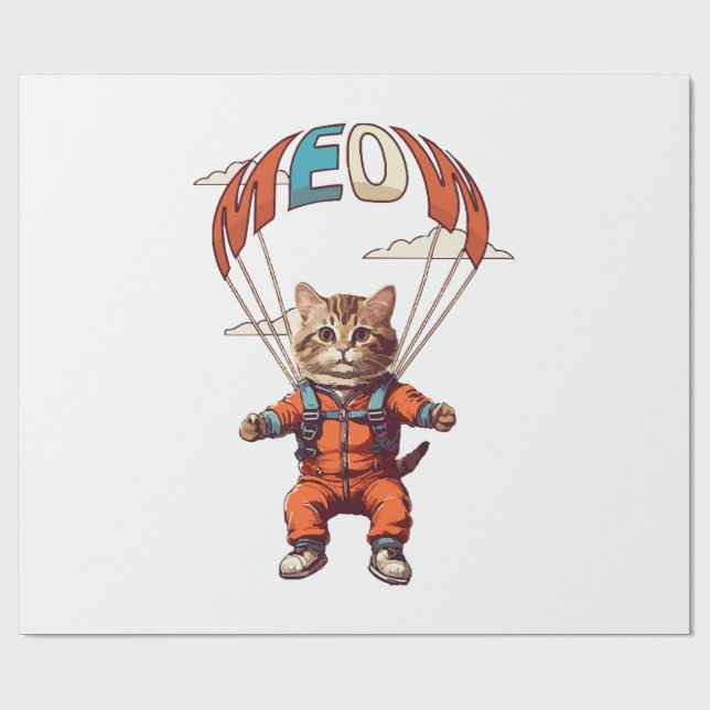Funny Skydiving Cat Geschenkpapier (Flach)