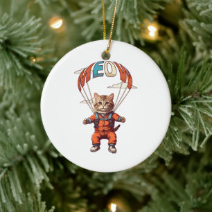 Funny Skydiving Cat Keramik Ornament