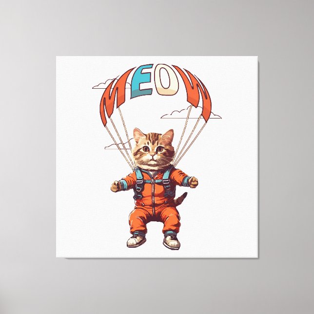 Funny Skydiving Cat Leinwanddruck (Vorderseite)