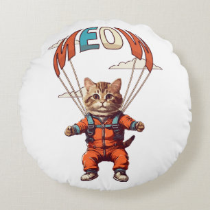 Funny Skydiving Cat Rundes Kissen