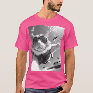 Funny Skydiving Cat Selfie mit Alien Ufos T-Shirt