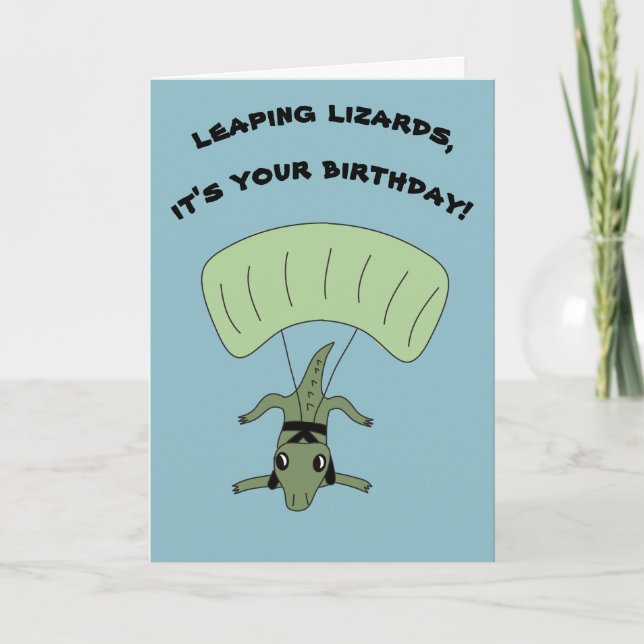 Funny Skydiving Lizard Custom Message Birthday Karte (Vorderseite)