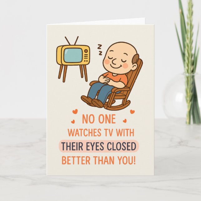 Funny Sleeping TV Watchcard für Vater oder Großvat Dankeskarte (Vorderseite)