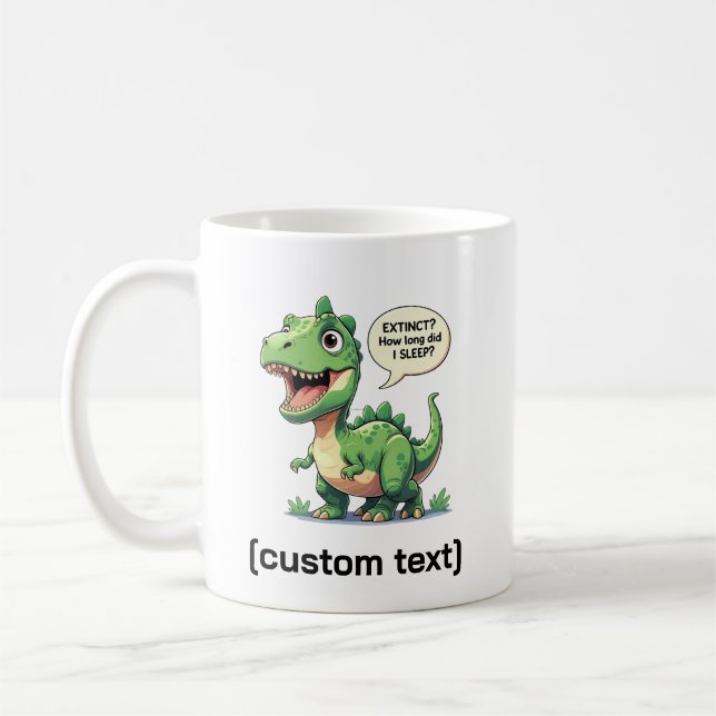 Funny Sleepy Dinosaur Benutzerdefinierter Text Kaffeetasse (Links)